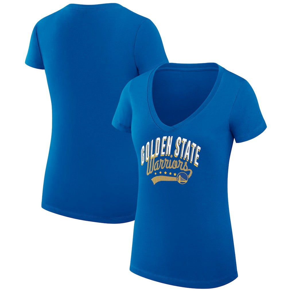 Royal Golden State Warriors G-III 4Her by Carl Banks Women's Super-Slim Fit Lightweight Filigree Logo V-Neck T-Shirt sale | NBA
