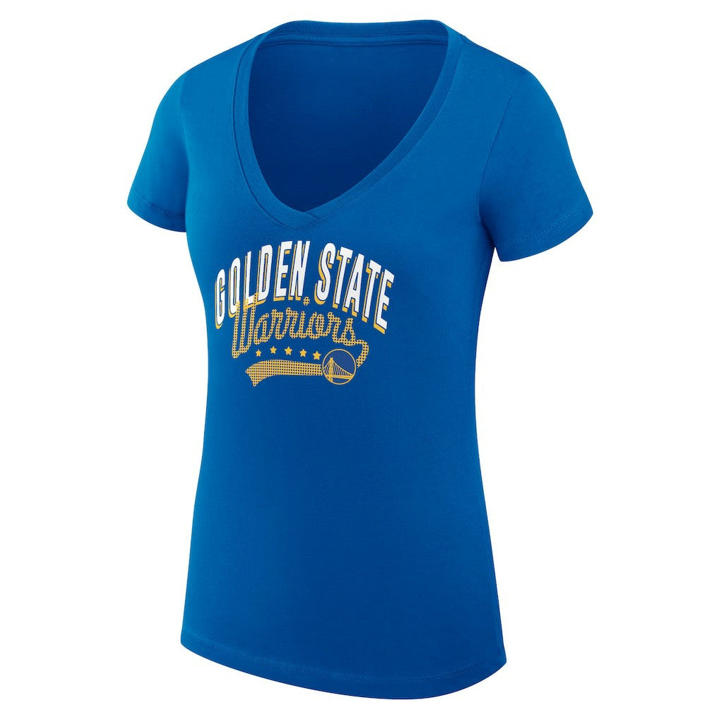 Royal Golden State Warriors G-III 4Her by Carl Banks Women's Super-Slim Fit Lightweight Filigree Logo V-Neck T-Shirt sale | NBA