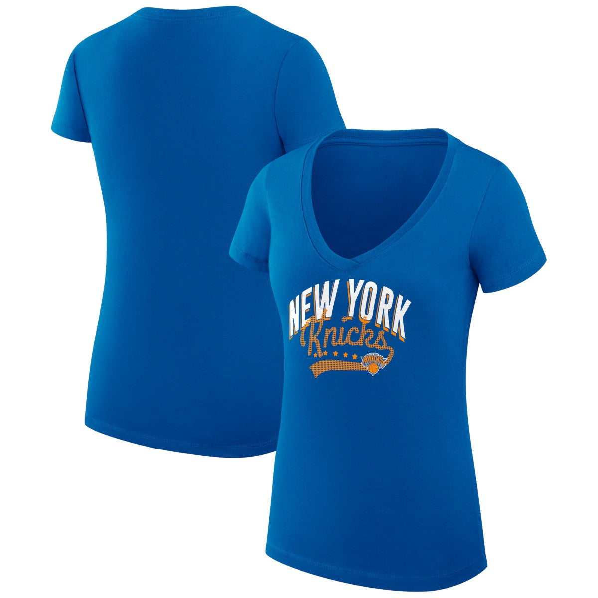 Blue New York Knicks G-III 4Her by Carl Banks Women's Super-Slim Fit Lightweight Filigree Logo V-Neck T-Shirt | NBA