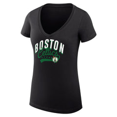 Black Boston Celtics G-III 4Her by Carl Banks Women's Super-Slim Fit Lightweight Filigree Logo V-Neck T-Shirt | NBA