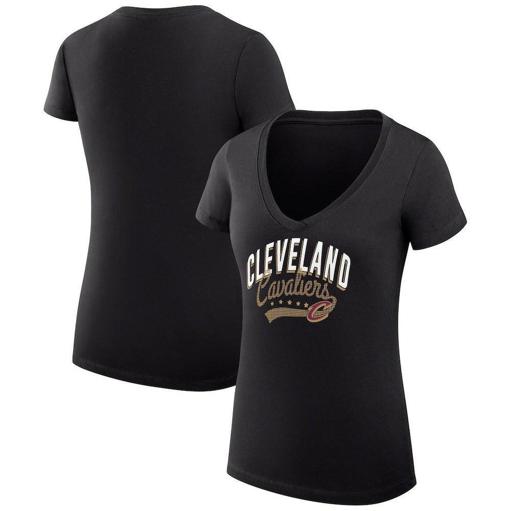 Black Cleveland Cavaliers G-III 4Her by Carl Banks Women's Super-Slim Fit Lightweight Filigree Logo V-Neck T-Shirt sale | NBA