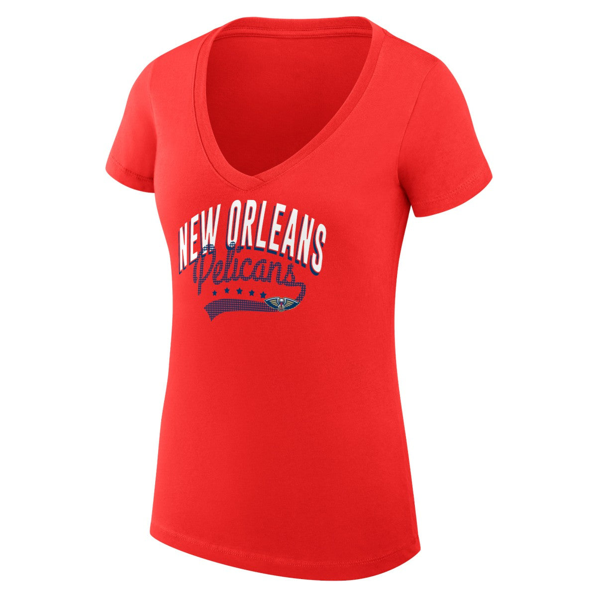 Red New Orleans Pelicans G-III 4Her by Carl Banks Women's Super-Slim Fit Lightweight Filigree Logo V-Neck T-Shirt | NBA