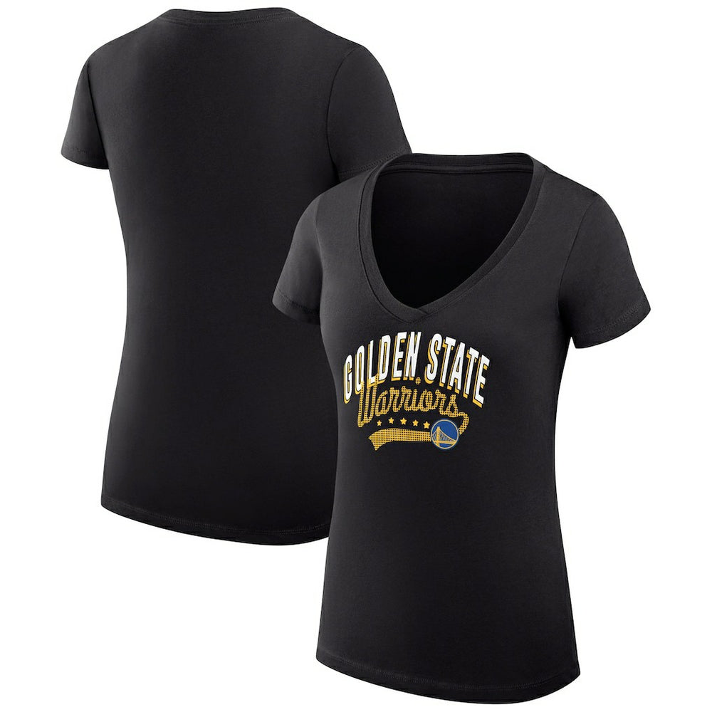 Black Golden State Warriors G-III 4Her by Carl Banks Women's Super-Slim Fit Lightweight Filigree Logo V-Neck T-Shirt sale | NBA