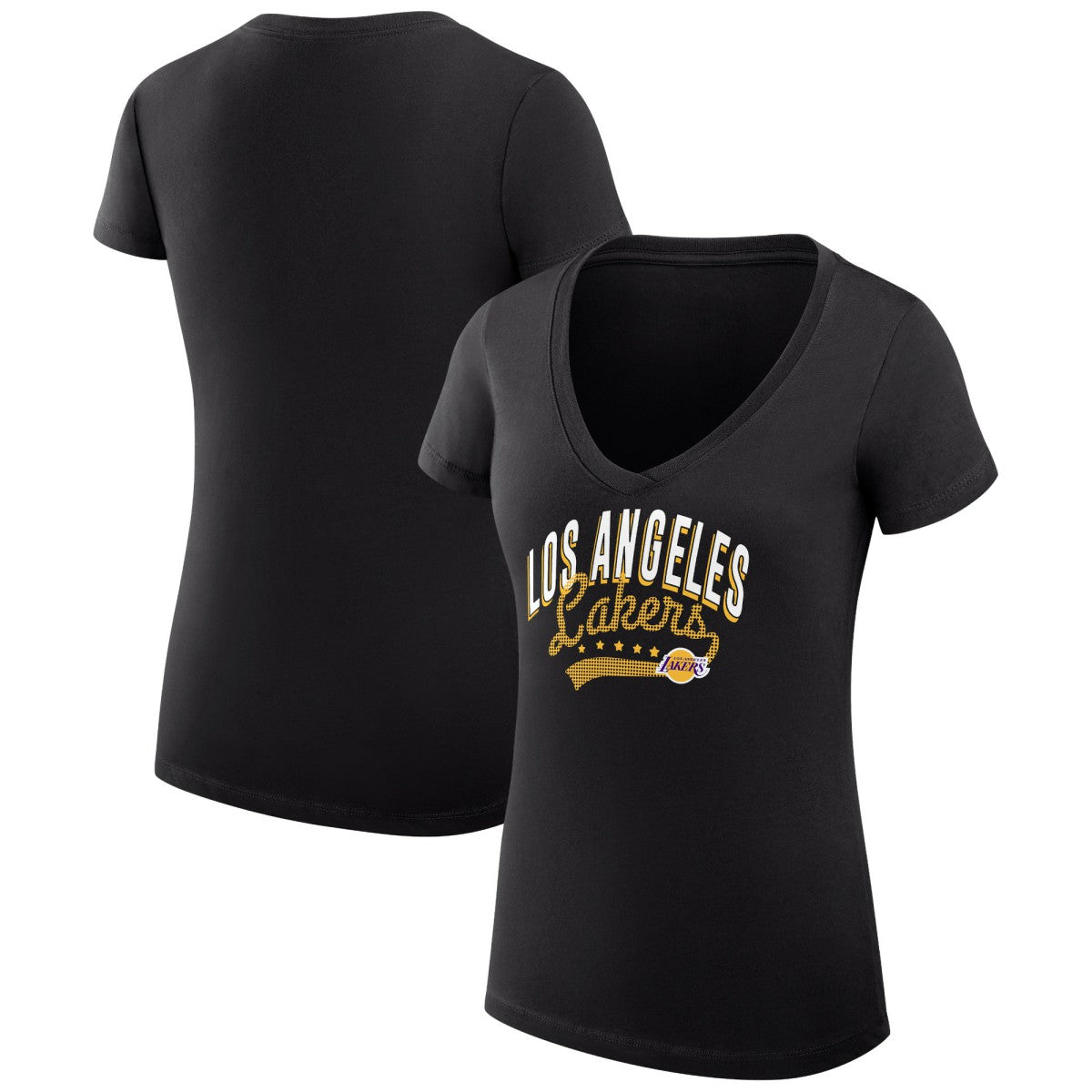 Black Los Angeles Lakers G-III 4Her by Carl Banks Women's Super-Slim Fit Lightweight Filigree Logo V-Neck T-Shirt | NBA