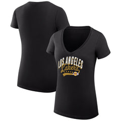 Black Los Angeles Lakers G-III 4Her by Carl Banks Women's Super-Slim Fit Lightweight Filigree Logo V-Neck T-Shirt | NBA