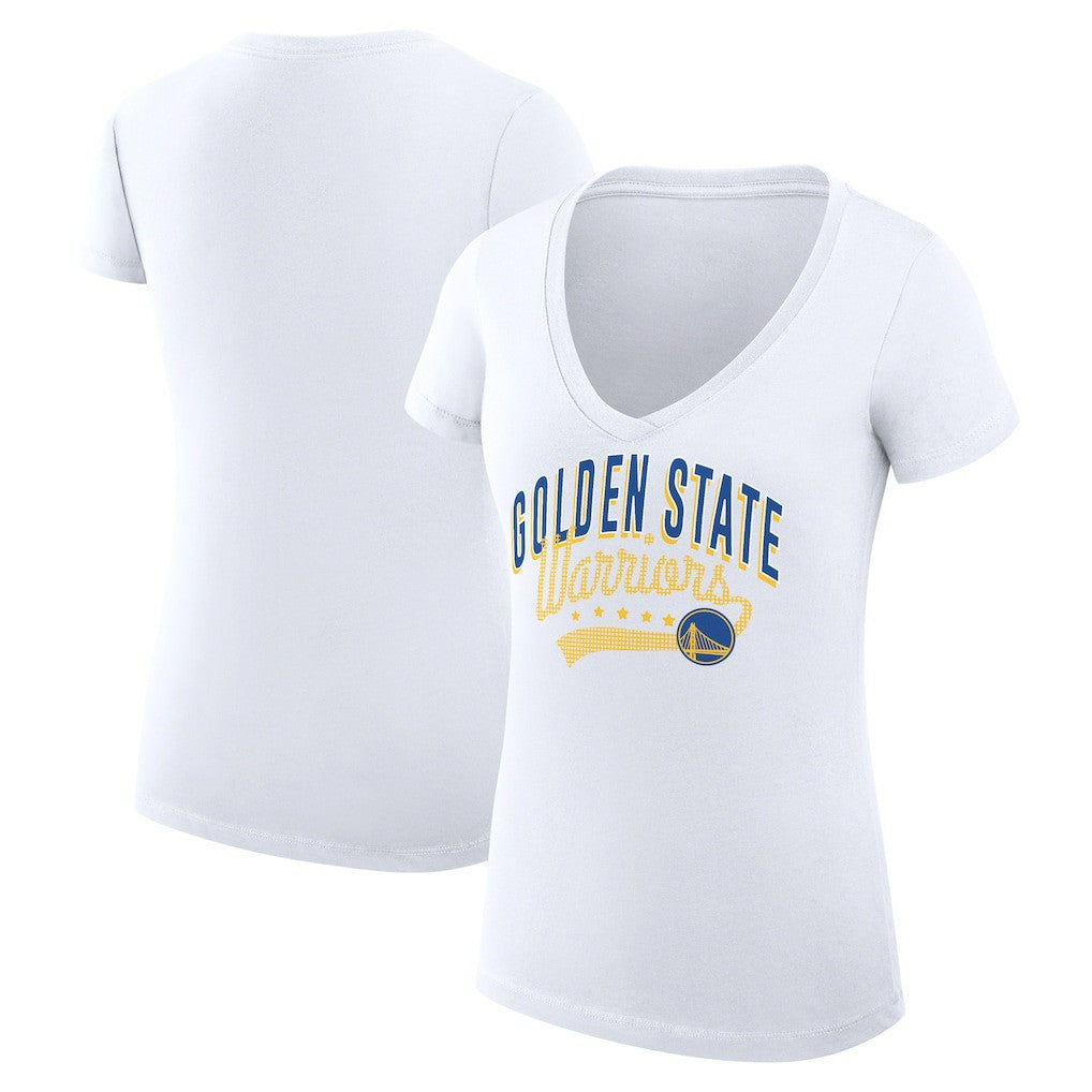 White Golden State Warriors G-III 4Her by Carl Banks Women's Super-Slim Fit Lightweight Filigree Logo V-Neck T-Shirt sale | NBA