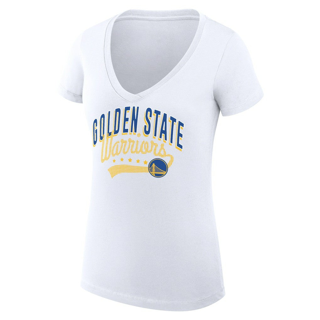 White Golden State Warriors G-III 4Her by Carl Banks Women's Super-Slim Fit Lightweight Filigree Logo V-Neck T-Shirt sale | NBA