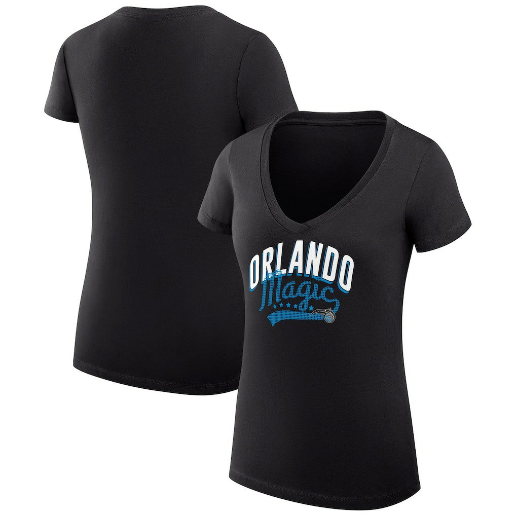 Black Orlando Magic G-III 4Her by Carl Banks Women's Super-Slim Fit Lightweight Filigree Logo V-Neck T-Shirt | NBA