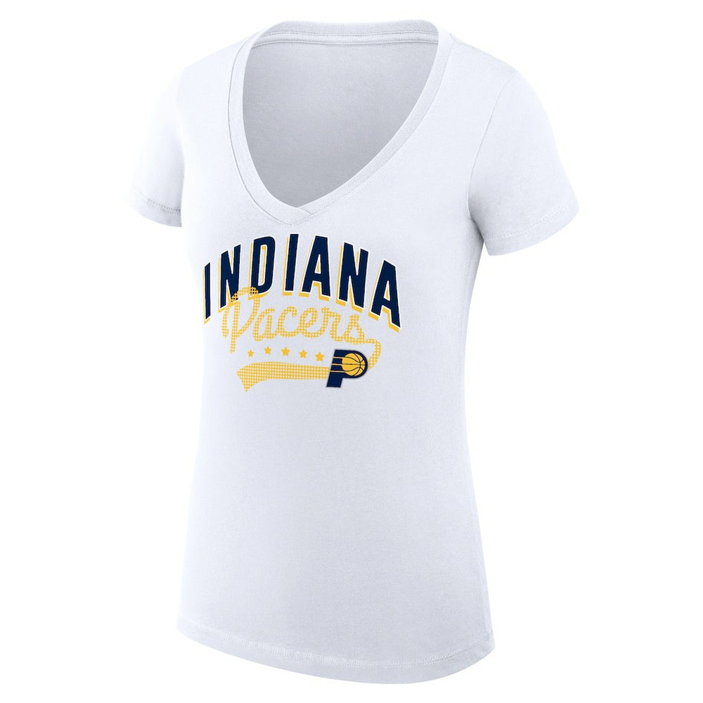 Indiana Pacers G-III 4Her by Carl Banks Women's Super-Slim Fit Lightweight Filigree Logo V-Neck T-Shirt - White discount | NBA