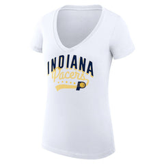 Indiana Pacers G-III 4Her by Carl Banks Women's Super-Slim Fit Lightweight Filigree Logo V-Neck T-Shirt - White discount | NBA