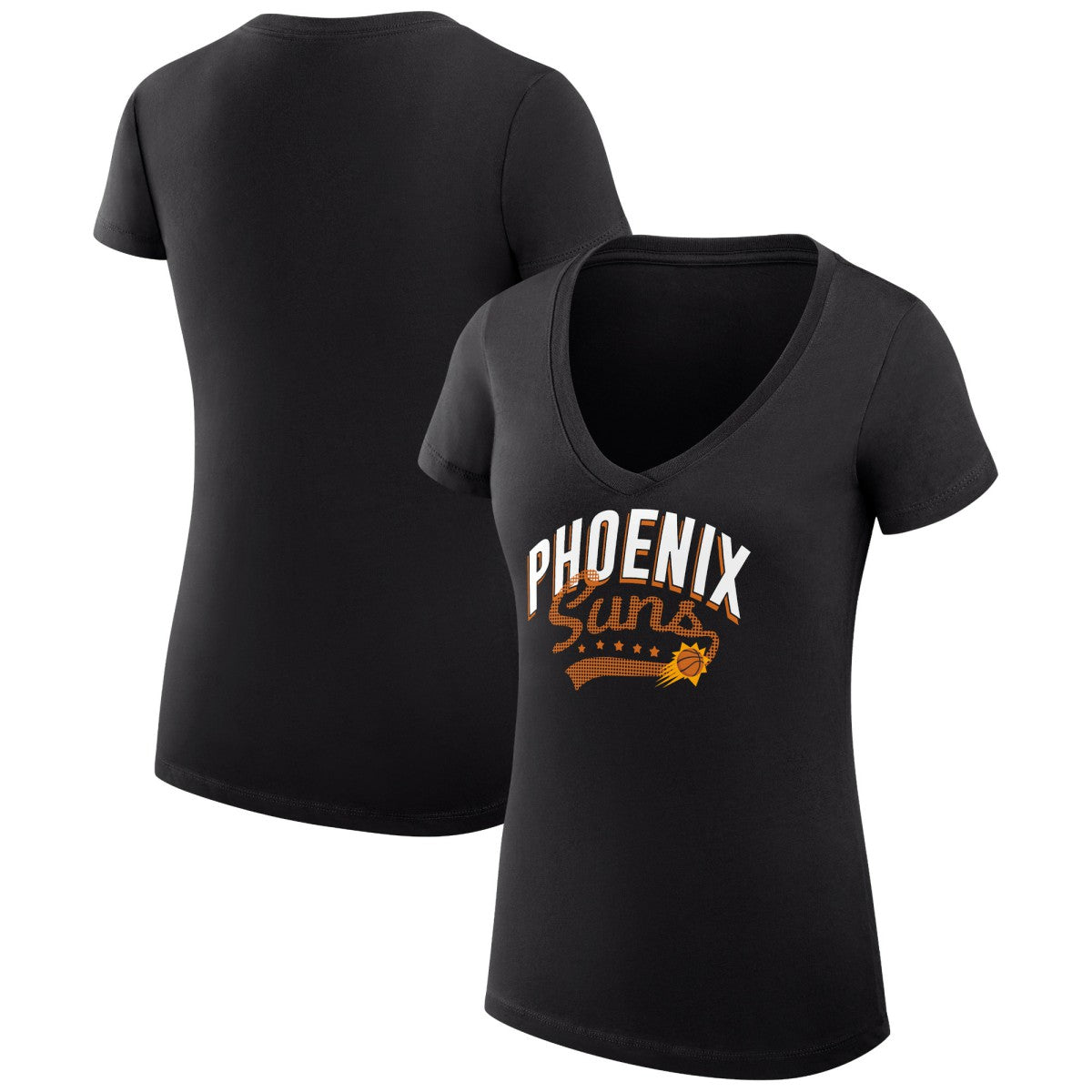 Black Phoenix Suns G-III 4Her by Carl Banks Women's Super-Slim Fit Lightweight Filigree Logo V-Neck T-Shirt | NBA