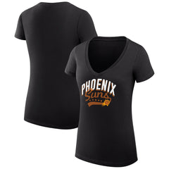Black Phoenix Suns G-III 4Her by Carl Banks Women's Super-Slim Fit Lightweight Filigree Logo V-Neck T-Shirt | NBA