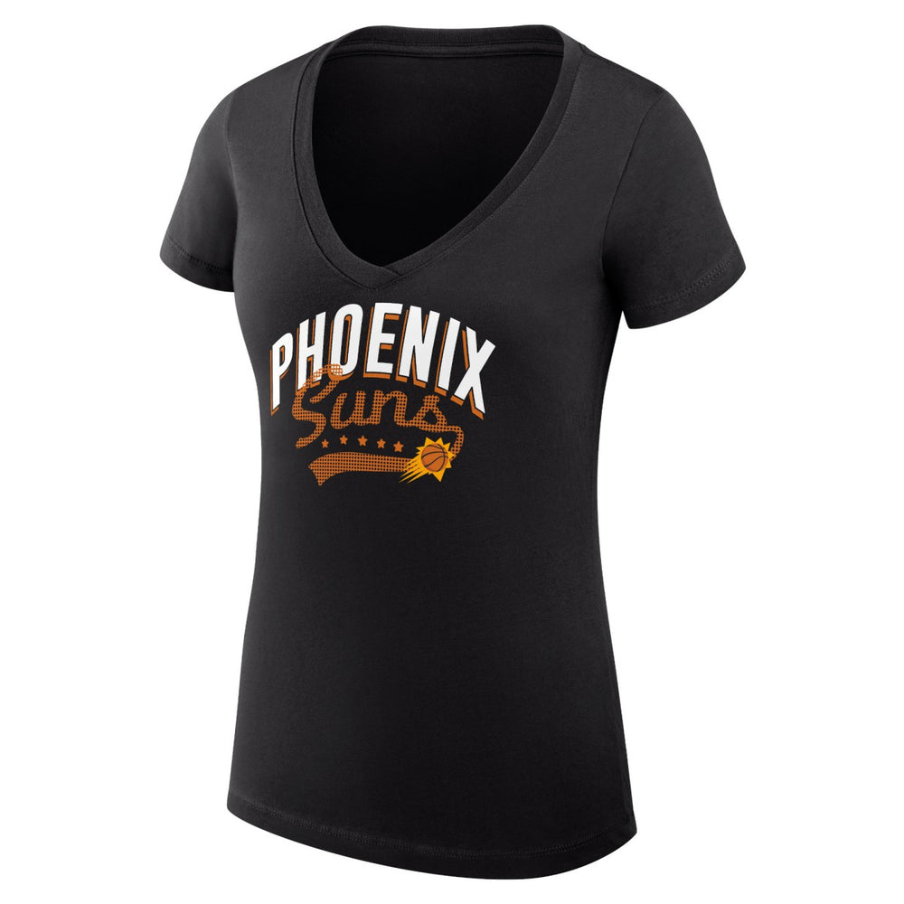 Black Phoenix Suns G-III 4Her by Carl Banks Women's Super-Slim Fit Lightweight Filigree Logo V-Neck T-Shirt | NBA