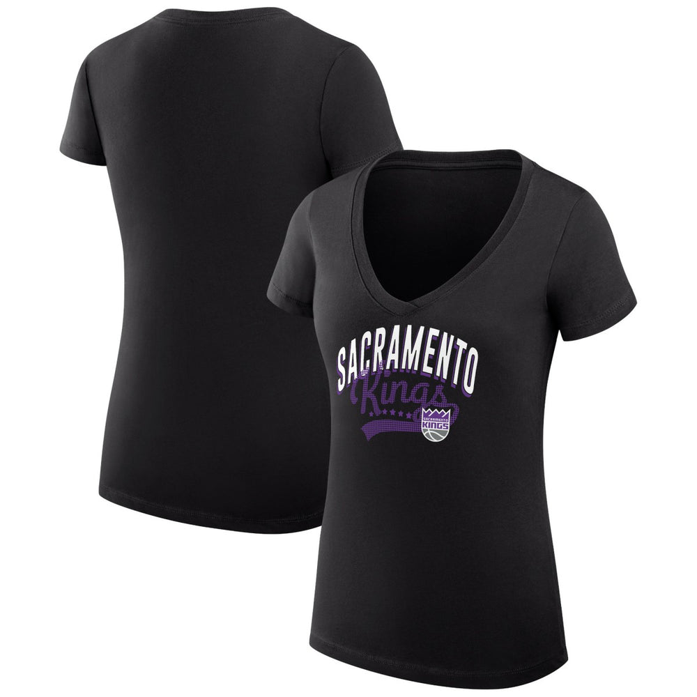 Black Sacramento Kings G-III 4Her by Carl Banks Women's Super-Slim Fit Lightweight Filigree Logo V-Neck T-Shirt | NBA