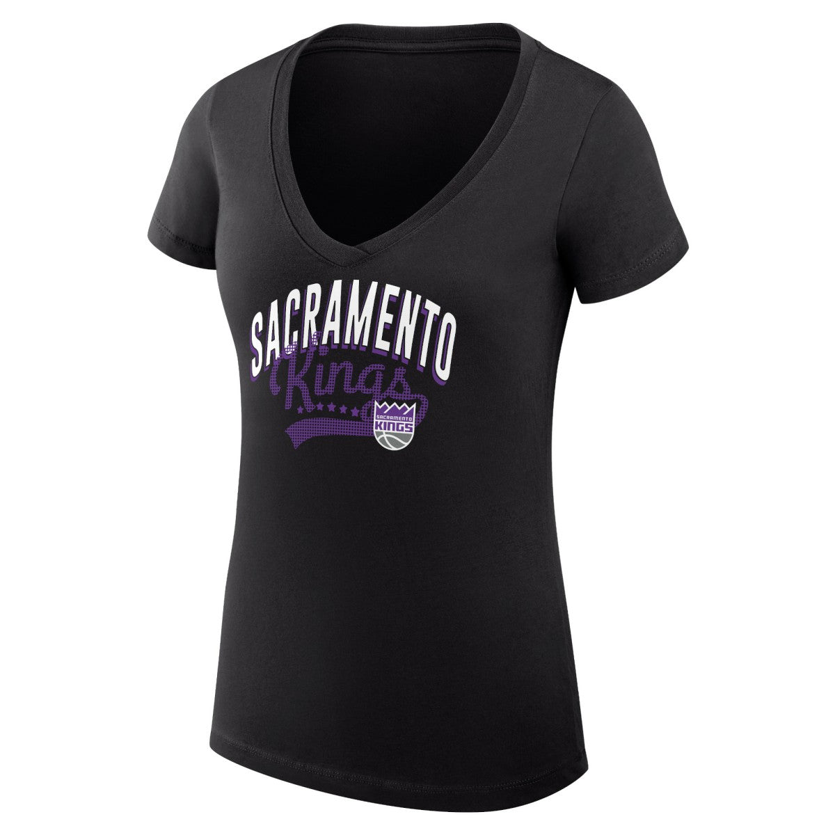 Black Sacramento Kings G-III 4Her by Carl Banks Women's Super-Slim Fit Lightweight Filigree Logo V-Neck T-Shirt | NBA