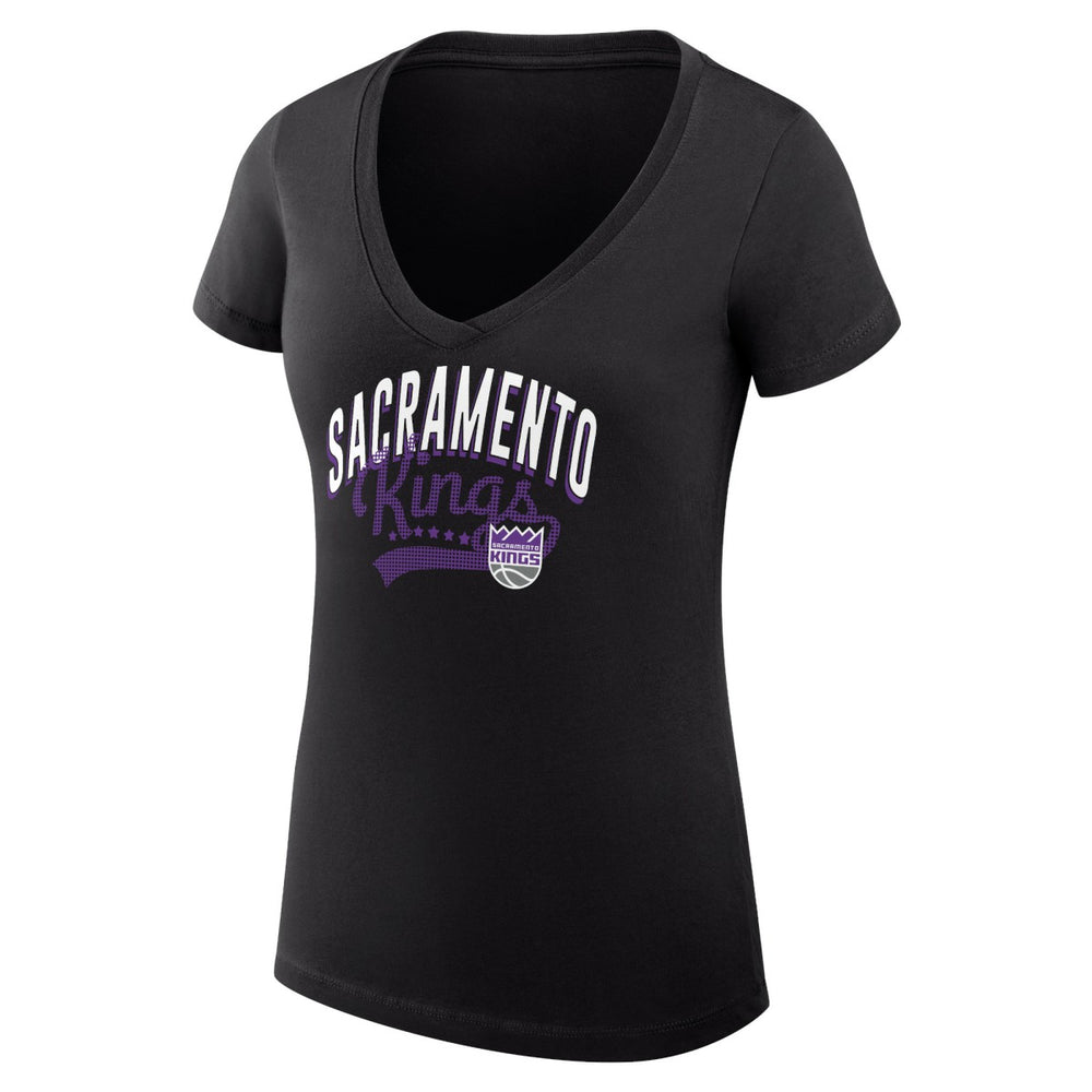 Black Sacramento Kings G-III 4Her by Carl Banks Women's Super-Slim Fit Lightweight Filigree Logo V-Neck T-Shirt | NBA