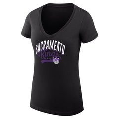 Black Sacramento Kings G-III 4Her by Carl Banks Women's Super-Slim Fit Lightweight Filigree Logo V-Neck T-Shirt | NBA