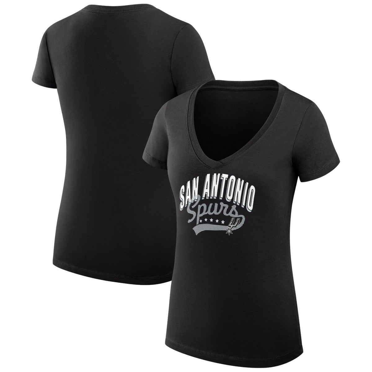 Black San Antonio Spurs G-III 4Her by Carl Banks Women's Super-Slim Fit Lightweight Filigree Logo V-Neck T-Shirt | NBA