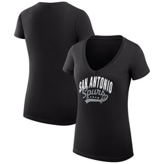 Black San Antonio Spurs G-III 4Her by Carl Banks Women's Super-Slim Fit Lightweight Filigree Logo V-Neck T-Shirt | NBA