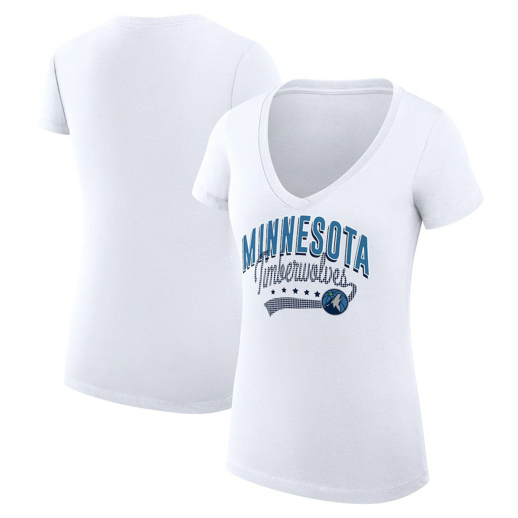 Minnesota Timberwolves G-III 4Her by Carl Banks Women's Super-Slim Fit Lightweight Filigree Logo V-Neck T-Shirt - White cheap | NBA