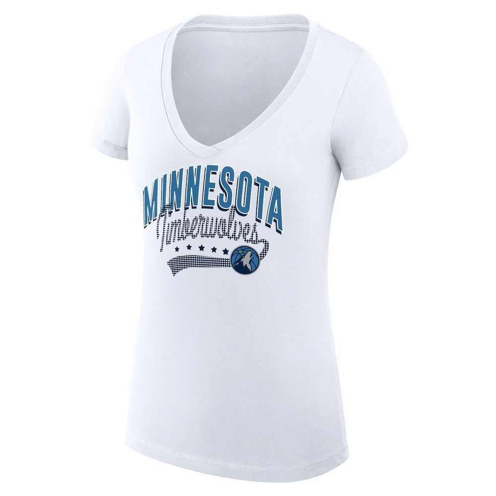 Minnesota Timberwolves G-III 4Her by Carl Banks Women's Super-Slim Fit Lightweight Filigree Logo V-Neck T-Shirt - White cheap | NBA