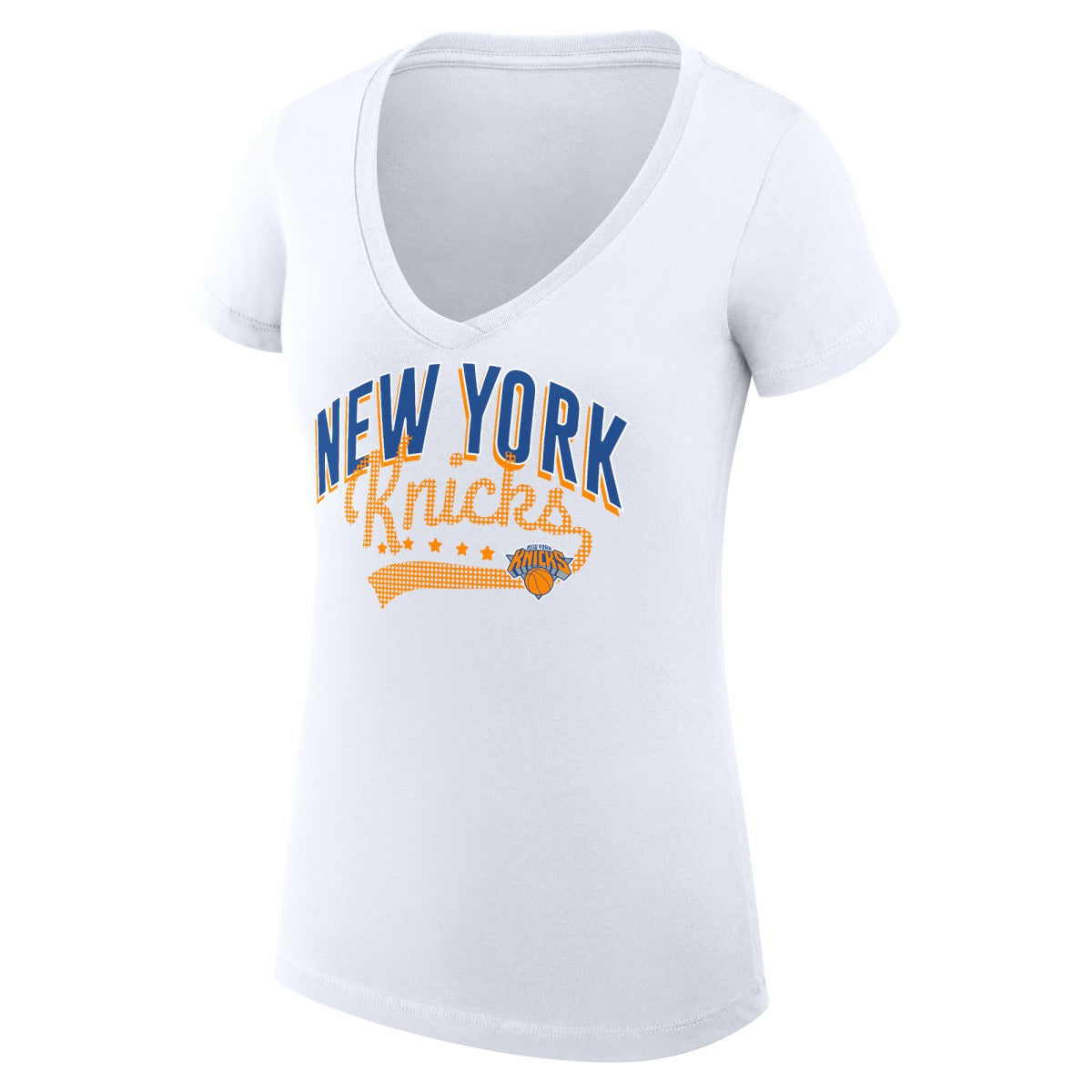 New York Knicks G-III 4Her by Carl Banks Women's Super-Slim Fit Lightweight Filigree Logo V-Neck T-Shirt - White sale | NBA