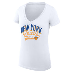 New York Knicks G-III 4Her by Carl Banks Women's Super-Slim Fit Lightweight Filigree Logo V-Neck T-Shirt - White sale | NBA