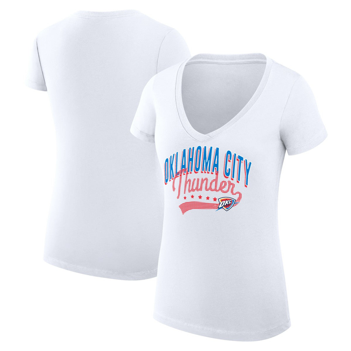 Oklahoma City Thunder G-III 4Her by Carl Banks Women's Super-Slim Fit Lightweight Filigree Logo V-Neck T-Shirt - White sale | NBA