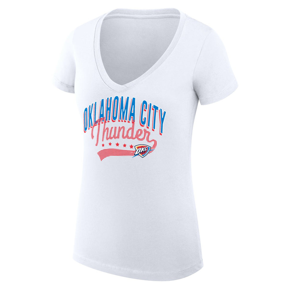 Oklahoma City Thunder G-III 4Her by Carl Banks Women's Super-Slim Fit Lightweight Filigree Logo V-Neck T-Shirt - White sale | NBA