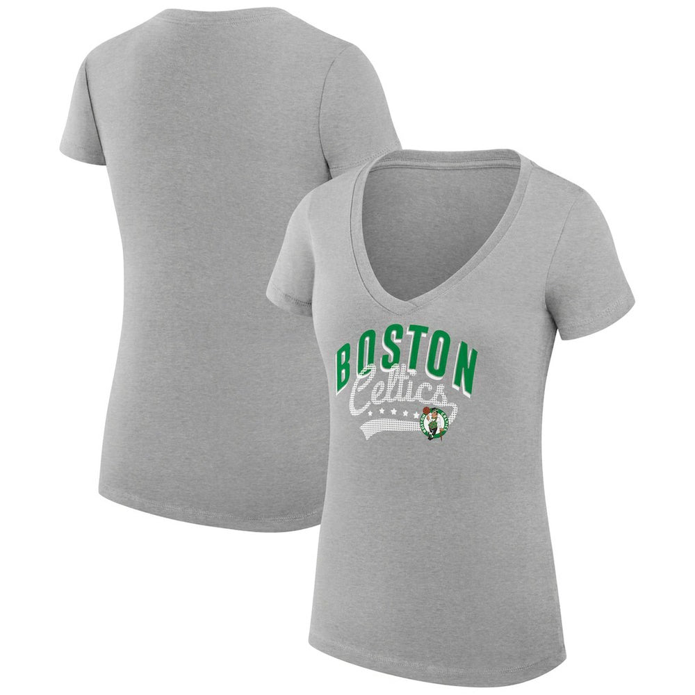 Heather Gray Boston Celtics G-III 4Her by Carl Banks Women's Super-Slim Fit Lightweight Filigree Logo V-Neck T-Shirt | NBA