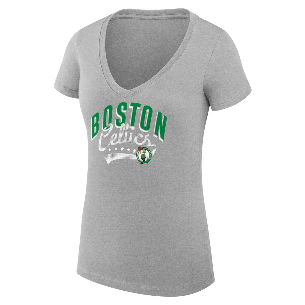 Heather Gray Boston Celtics G-III 4Her by Carl Banks Women's Super-Slim Fit Lightweight Filigree Logo V-Neck T-Shirt | NBA