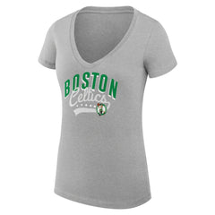 Heather Gray Boston Celtics G-III 4Her by Carl Banks Women's Super-Slim Fit Lightweight Filigree Logo V-Neck T-Shirt | NBA