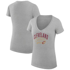 Heather Gray Cleveland Cavaliers G-III 4Her by Carl Banks Women's Super-Slim Fit Lightweight Filigree Logo V-Neck T-Shirt sale | NBA
