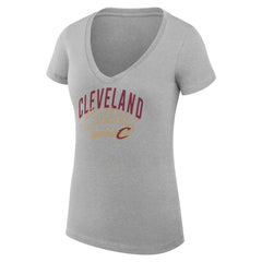 Heather Gray Cleveland Cavaliers G-III 4Her by Carl Banks Women's Super-Slim Fit Lightweight Filigree Logo V-Neck T-Shirt sale | NBA