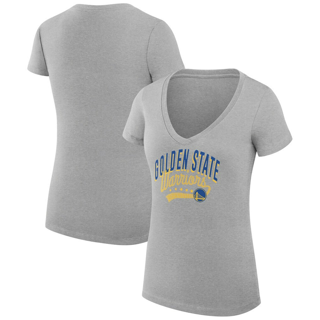 Heather Gray Golden State Warriors G-III 4Her by Carl Banks Women's Super-Slim Fit Lightweight Filigree Logo V-Neck T-Shirt sale | NBA