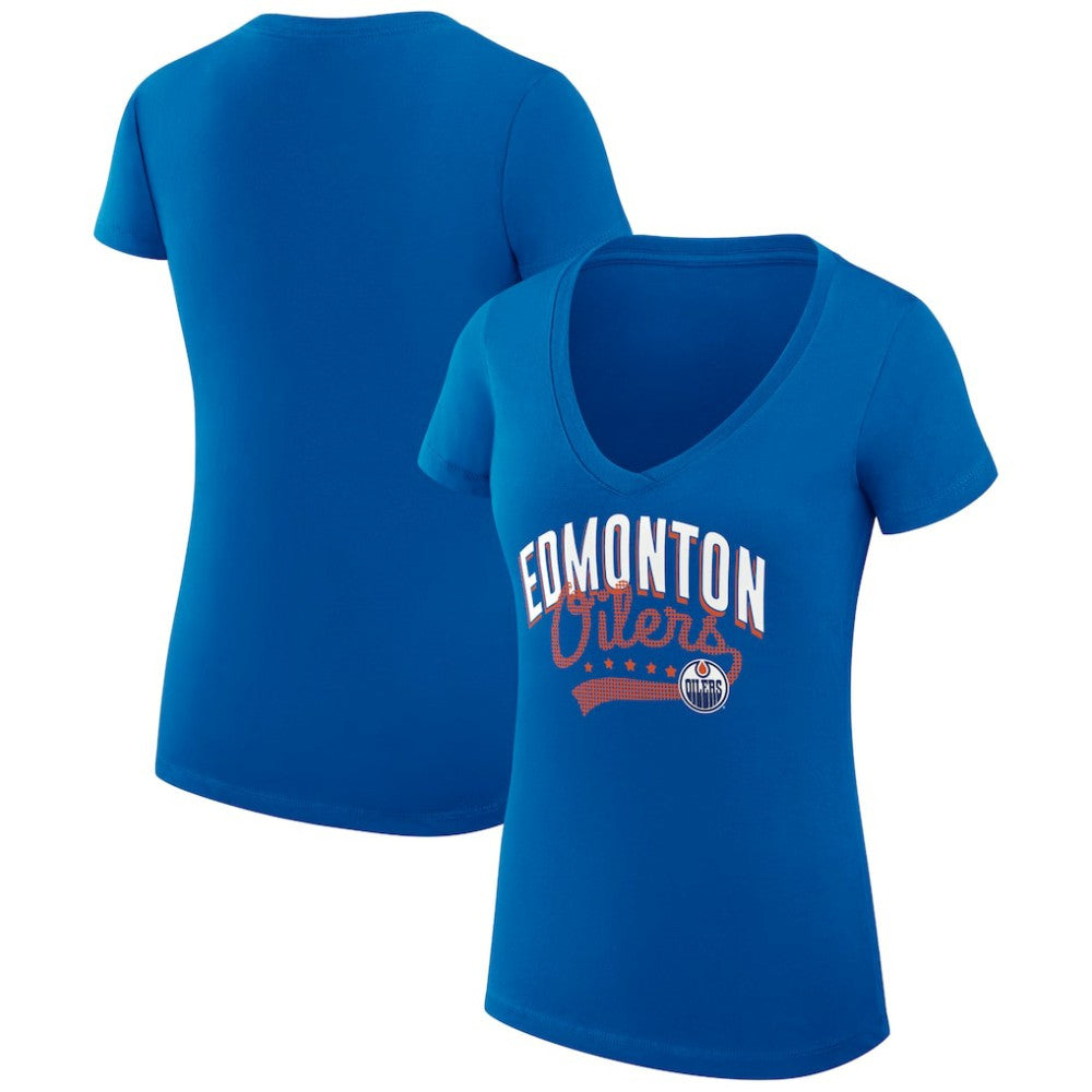 Edmonton Oilers G-III 4Her by Carl Banks Women's Super-Slim Fit Lightweight Filigree Logo V-Neck T-Shirt – Royal -  NHL T-shirts