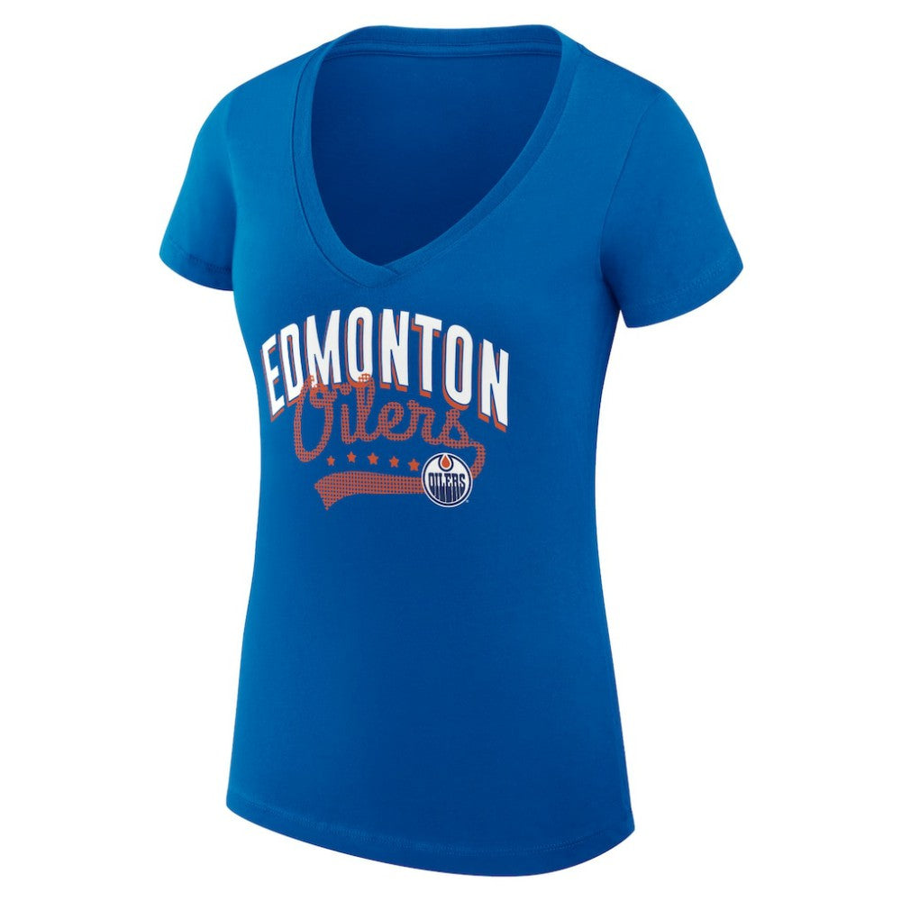 Edmonton Oilers G-III 4Her by Carl Banks Women's Super-Slim Fit Lightweight Filigree Logo V-Neck T-Shirt – Royal -  NHL T-shirts