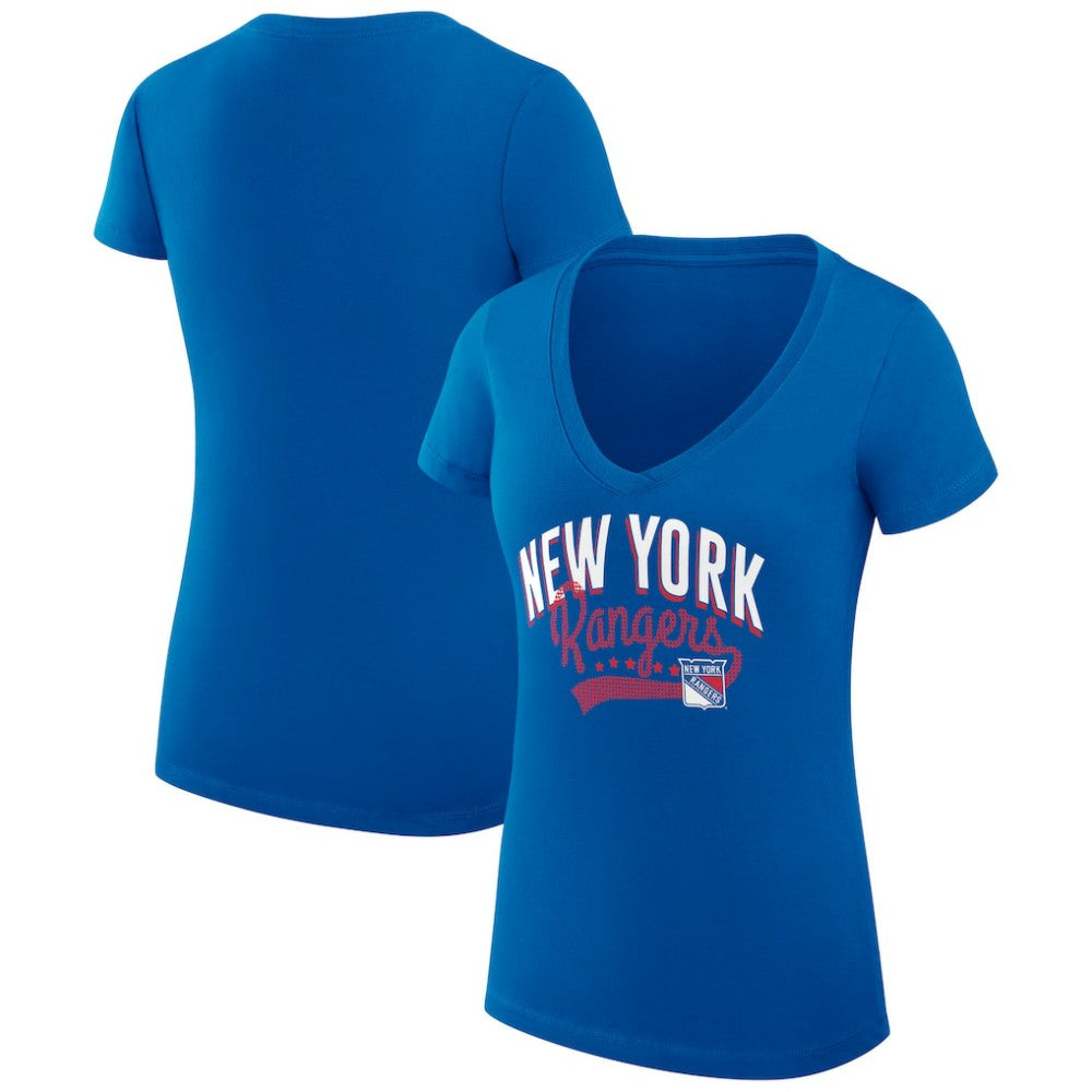 New York Rangers G-III 4Her by Carl Banks Women's Super-Slim Fit Lightweight Filigree Logo V-Neck T-Shirt – Blue -  NHL T-shirts