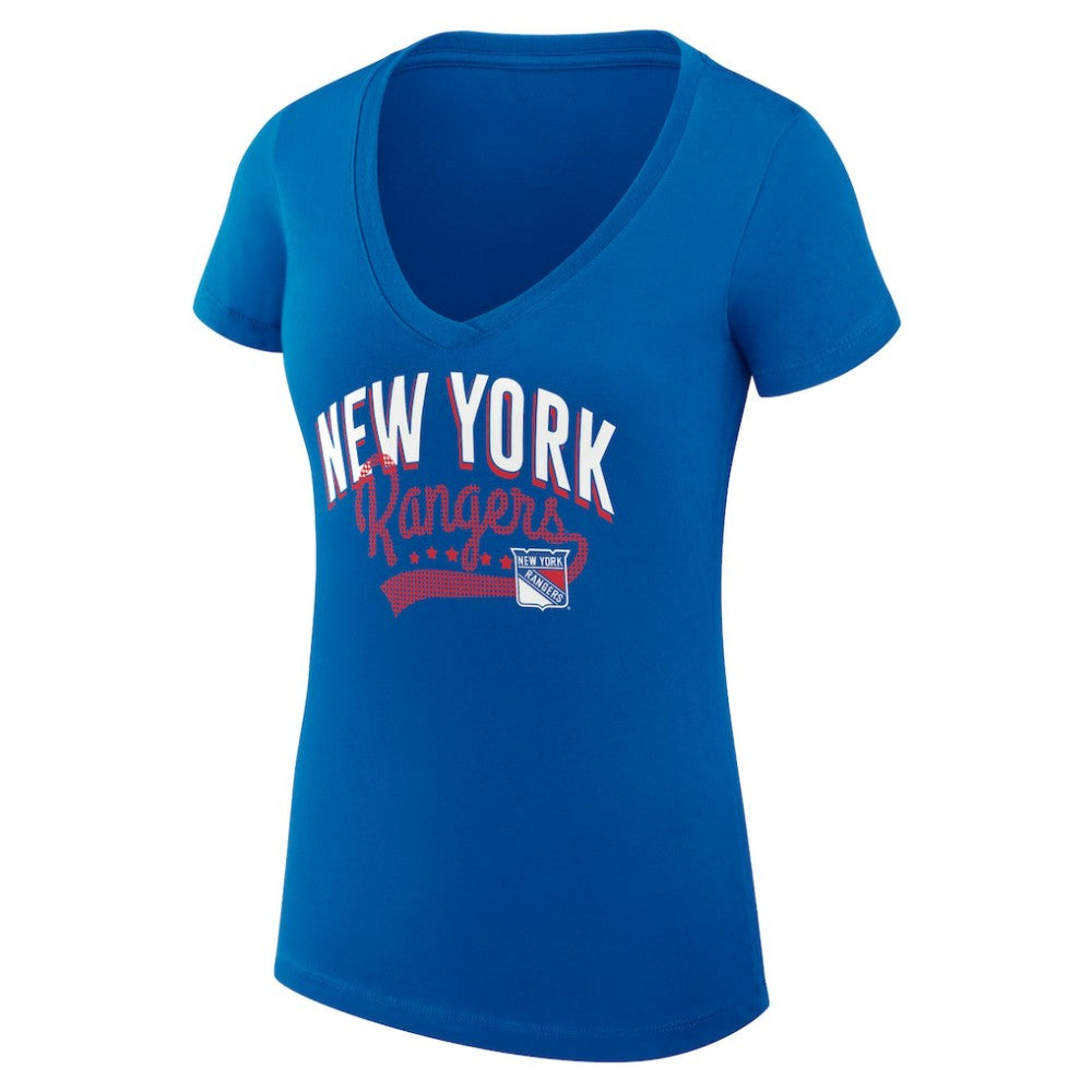 New York Rangers G-III 4Her by Carl Banks Women's Super-Slim Fit Lightweight Filigree Logo V-Neck T-Shirt – Blue -  NHL T-shirts
