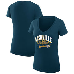 Nashville Predators G-III 4Her by Carl Banks Women's Super-Slim Fit Lightweight Filigree Logo V-Neck T-Shirt – Navy -  NHL T-shirts