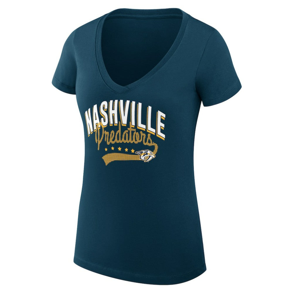 Nashville Predators G-III 4Her by Carl Banks Women's Super-Slim Fit Lightweight Filigree Logo V-Neck T-Shirt – Navy -  NHL T-shirts