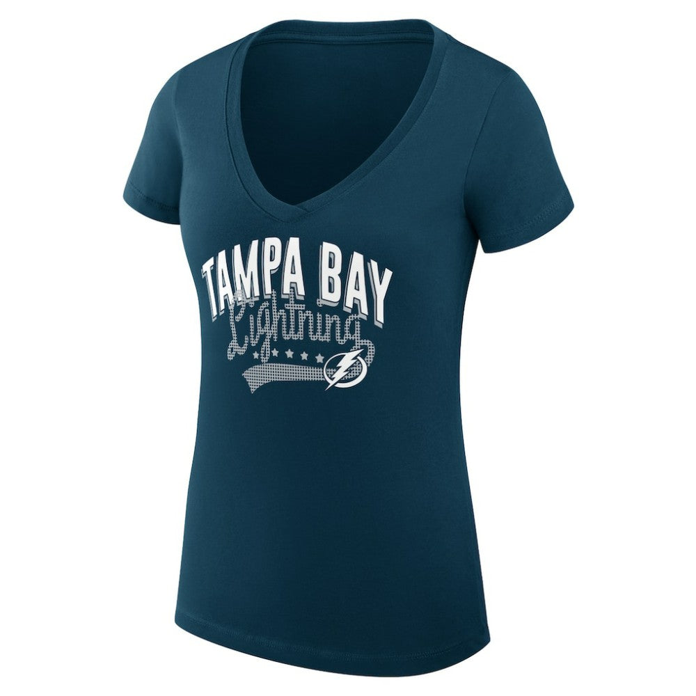 Tampa Bay Lightning G-III 4Her by Carl Banks Women's Super-Slim Fit Lightweight Filigree Logo V-Neck T-Shirt – Navy -  NHL T-shirts