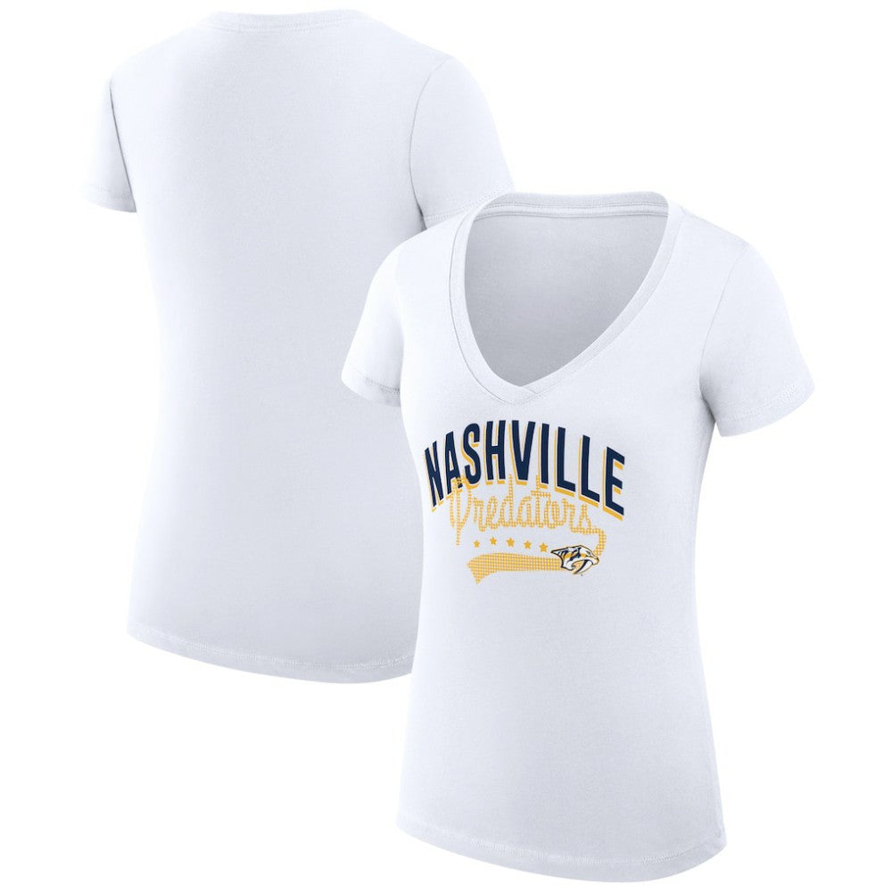 Nashville Predators G-III 4Her by Carl Banks Women's Super-Slim Fit Lightweight Filigree Logo V-Neck T-Shirt – White -  NHL T-shirts