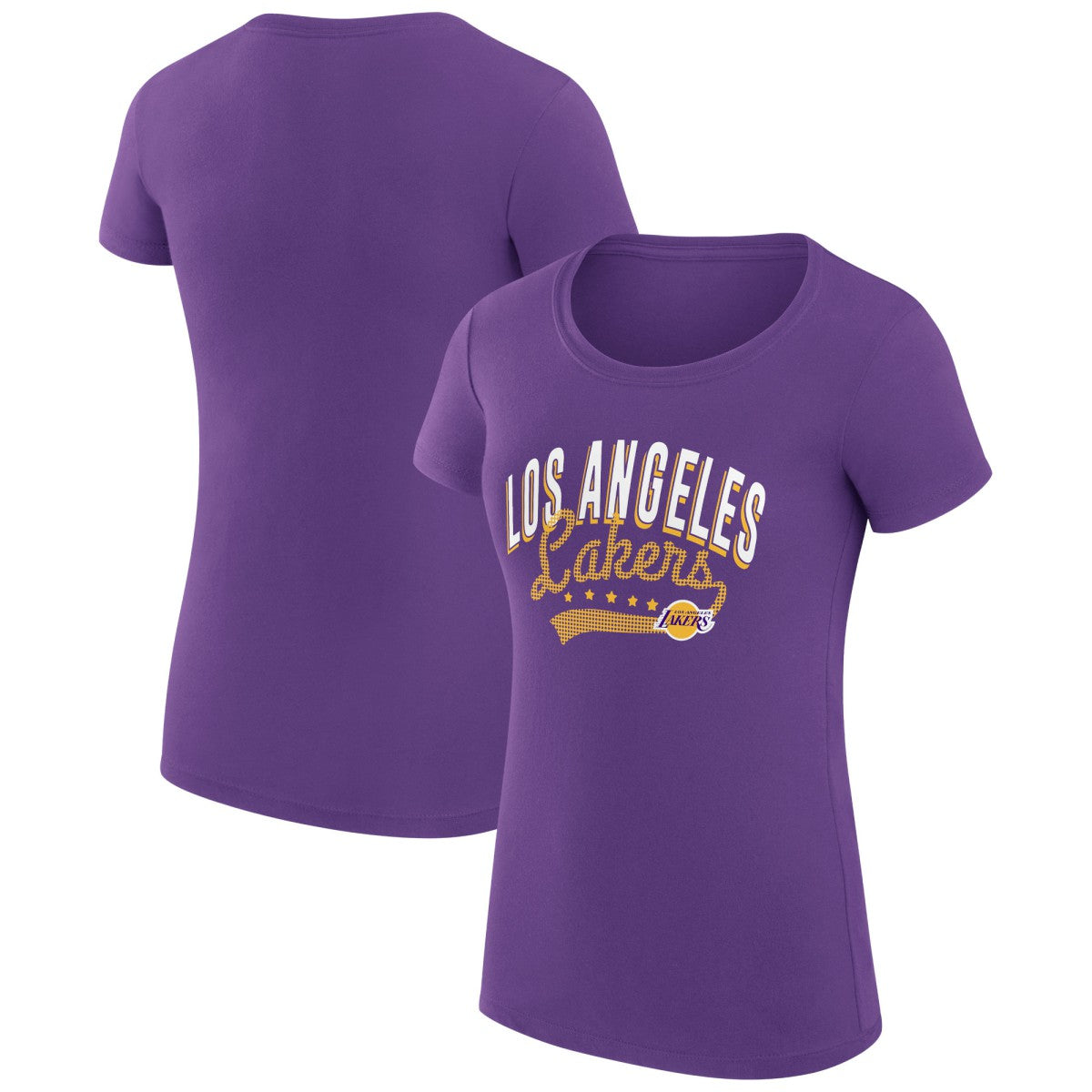 Los Angeles Lakers G-III 4Her by Carl Banks Women's Super-Slim Fit Lightweight Filigree Logo T-Shirt - Purple cheap | NBA