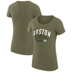 Boston Celtics G-III 4Her by Carl Banks Women's Super-Slim Fit Lightweight Filigree Logo T-Shirt - Olive outlet | NBA