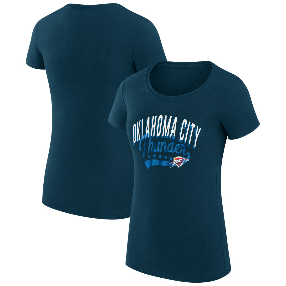 Oklahoma City Thunder G-III 4Her by Carl Banks Women's Super-Slim Fit Lightweight Filigree Logo T-Shirt - Navy for sale | NBA