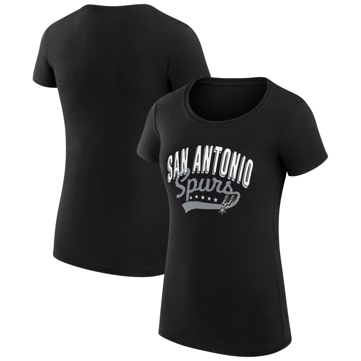 San Antonio Spurs G-III 4Her by Carl Banks Women's Super-Slim Fit Lightweight Filigree Logo T-Shirt - Black on sale | NBA