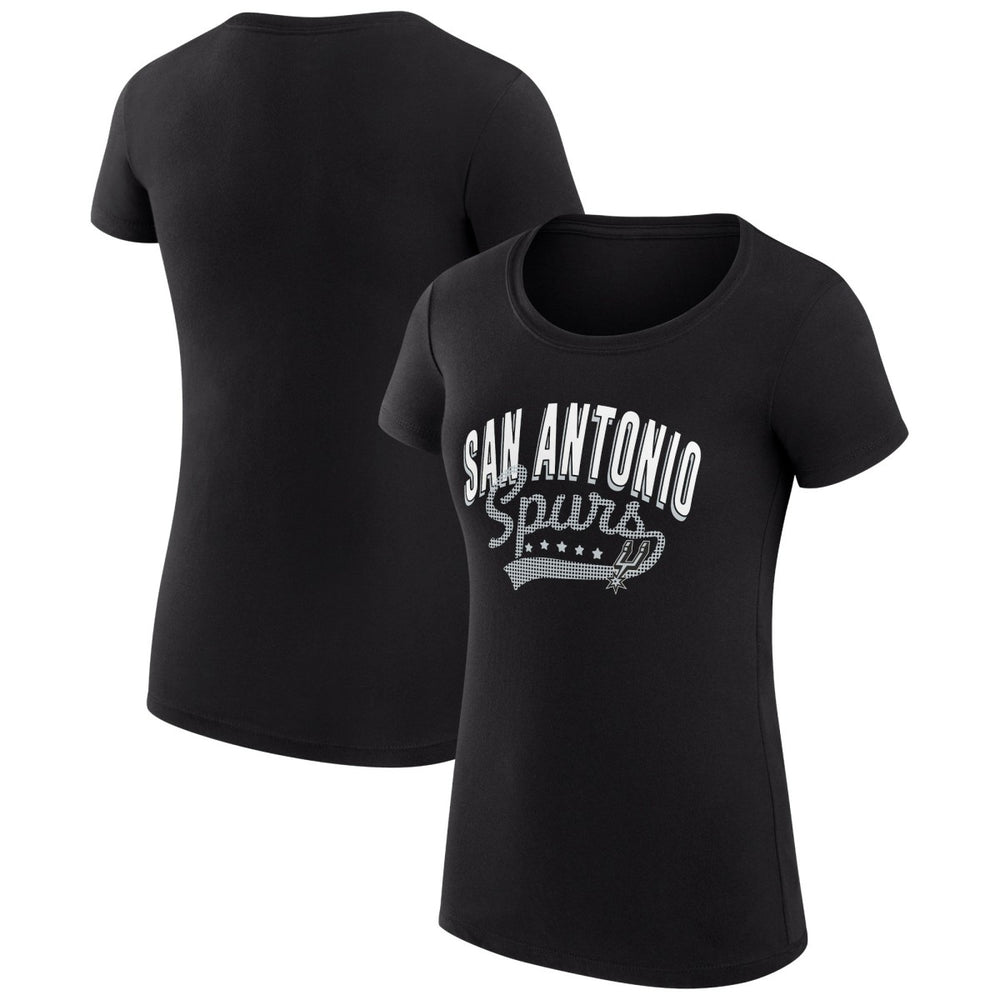 San Antonio Spurs G-III 4Her by Carl Banks Women's Super-Slim Fit Lightweight Filigree Logo T-Shirt - Black on sale | NBA