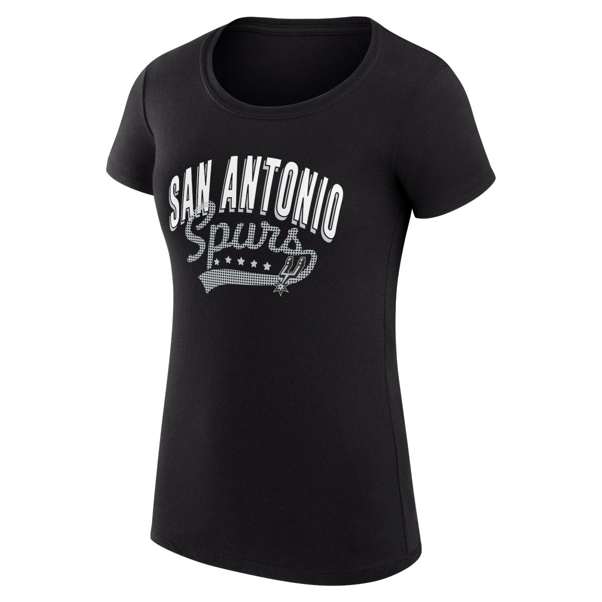 San Antonio Spurs G-III 4Her by Carl Banks Women's Super-Slim Fit Lightweight Filigree Logo T-Shirt - Black on sale | NBA
