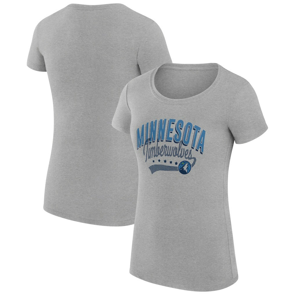 Minnesota Timberwolves G-III 4Her by Carl Banks Women's Super-Slim Fit Lightweight Filigree Logo T-Shirt - Heather Gray on sale | NBA